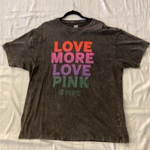 Pink Victoria Secret Graphic Tee with Colorful Text